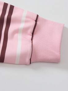 SHEIN Sparklyn 粉色圖案青少年女孩休閒條紋開學秋季運動衫毛衣 - 彩色 - 查看 6