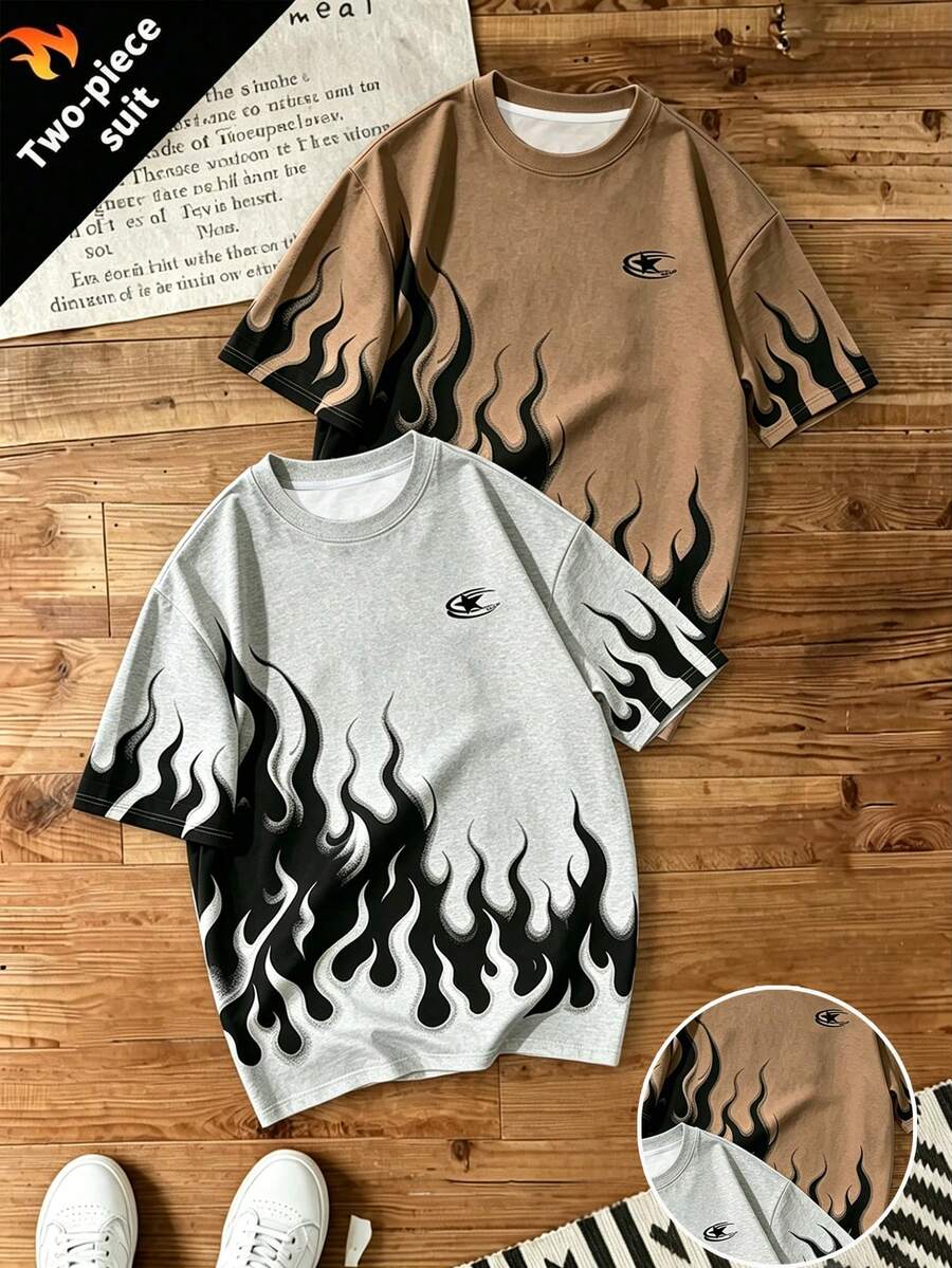 Gym Rark 男士火焰印花短袖運動T恤 - 黑色 - 查看 1