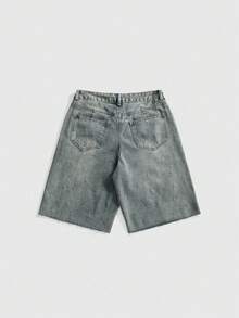 ROMWE Grunge Punk Celana Pendek Denim Wanita Gaya Vintage Punk dengan Bordir Salib dan Rhinestone, Lebar 7 Inci - Biru - View 2