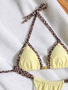 Elavelle Conjunto de bikini halter con estampado aleatorio para mujer, primavera/verano - Multicolor - Ver 6