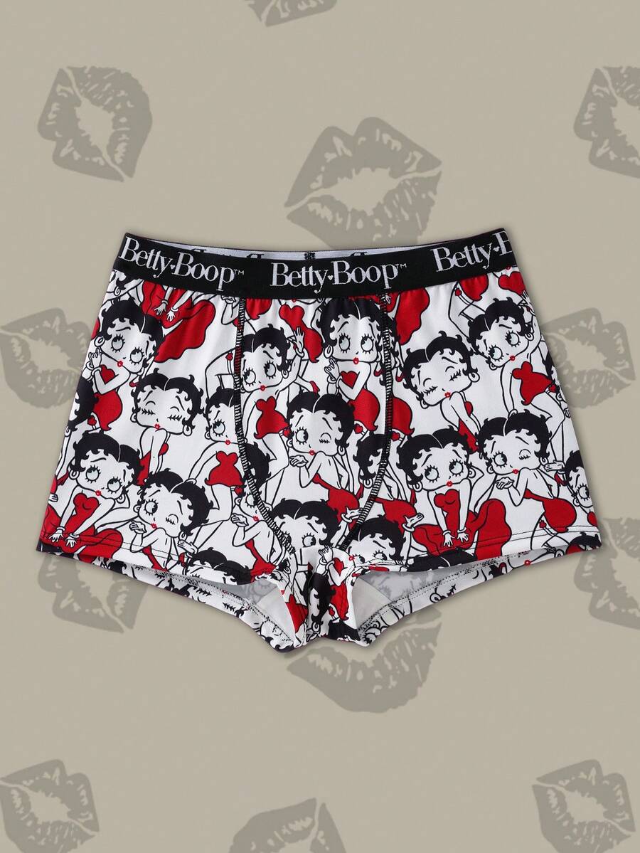 Betty Boop x SHEIN 女士字母卡通印花休闲日常三角裤 - 紅白色 - 查看 1
