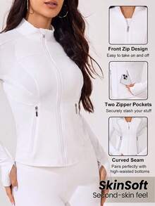 Easithlete Easithlete Women's Solid Color Zipper Casual Versatile Daily Travel Sports Jacket - White - View 2