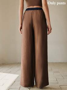 Anewsta Pantalones rectos con textura y bloqueo de color en la cintura, estilo vintage, para primavera/verano - Marrón - Ver 2