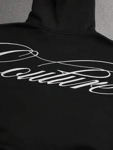 STYNVO Men's Letter Print Long Sleeve Zip-Up Hooded Sweatshirt - Black - View 3