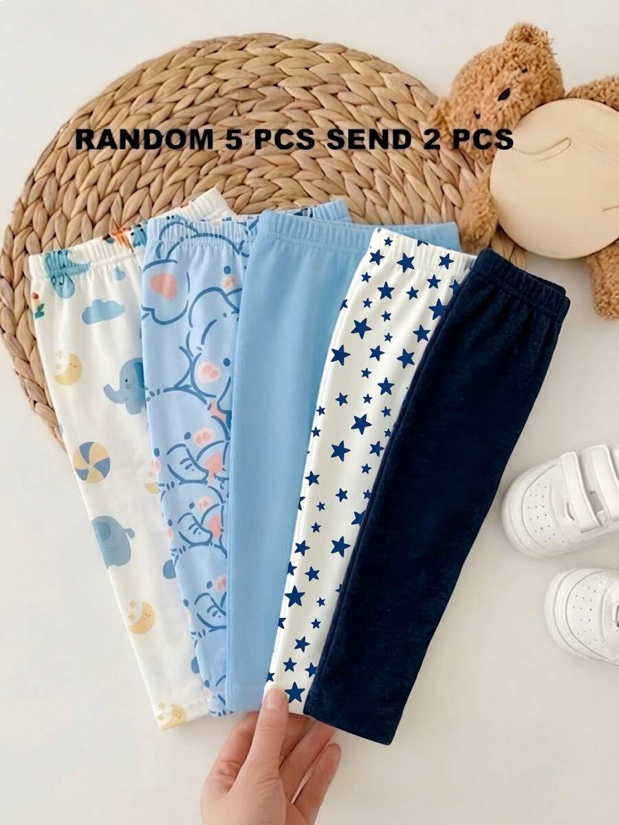 Random 5 Pcs Get 2 Pcs , New Cute Comfortable Minimalist Soft Casual Dinosaur Print, Cartoon Boys Pants Daily Wear, Pattern Gift Boys Like - Multicolor - View 1
