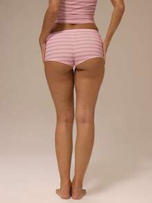 MUSERA Shorts mini ajustados con detalle de botón a rayas, Bottom de conjunto, lindos y sexys, para uso diario y noche, pijamas y lencería esencial - Rosa - Ver 5