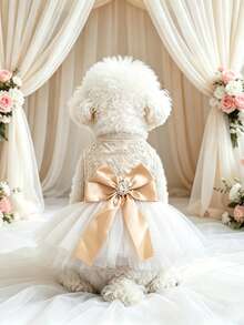 PETSIN 1 Piece Champagne Princess Style Pet Dress, Small Mother Dog And Cat Clothes, Suitable For Wedding And Birthday Photo Outfits, Suitable For Wedding Companions And Birthday Parties To Wear Wedding Dresses - Champagne - View 10