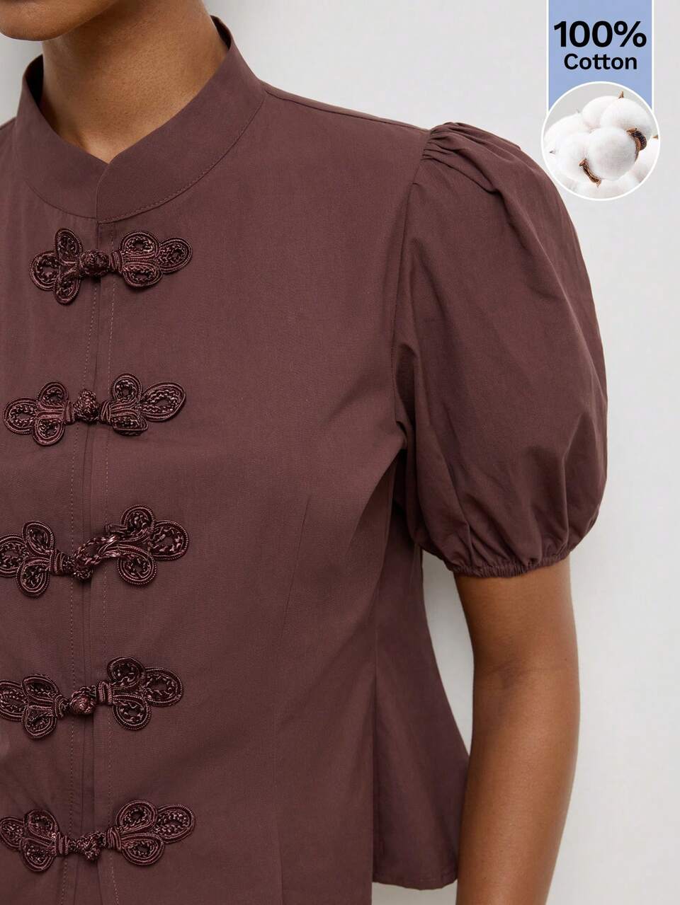 SHEIN Maija Damen Bluse Einfarbig mit Stehkragen, lässig, vielseitig, für den täglichen Gebrauch, mit Blütenblatt-Ärmeln