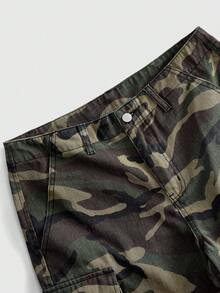 ROMWE MEN 男士迷彩工裝牛仔短褲 - 軍綠色 - 查看 2