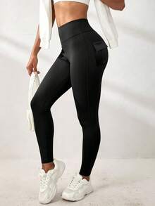 Core Rhythm Women's Solid Color Pocket Design High Waist Sports Pants - Black - View 3