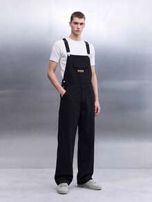 Zalmeno Overall Denim Hitam Kasual Serbaguna untuk Pria (Model Bib & Brace) - Hitam - View 3