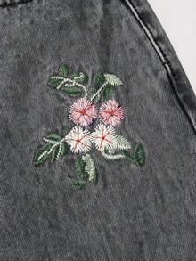 Sweetra 花卉刺繡休閒女款牛仔褲 - 灰色 - 查看 5