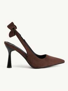 CUCCOO CHICEST Four Seasons Coffee Brown Imitation Suede Backspace High Heels Women's, French Style Elegant Comfortable Simple Party Dinner Bow Pointed Toe Shallow - Coffee brown velvet - View 3