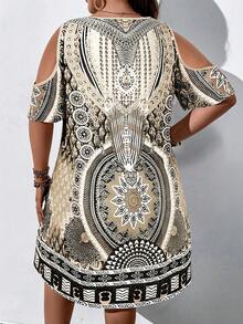 EMERY ROSE Vestido de verano casual de talla grande con estampado tejido - Albaricoque - Ver 2