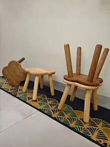 1PC Compact Vintage Solid Wood Clover Shaped Multi Functional Stool Footrest Bench For Sofa Office Entryway Shoe Bench Living Room Coffee Table Reaching Stool Outdoor Picnic Resting Seat Natural Wood Color Durable Sturdy Stable Non Slip Base - Multicolor - View 3