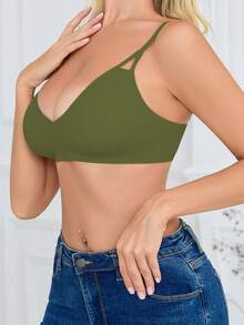 SHEIN 女款無縫內衣，1件 - 橄欖綠 - 查看 4