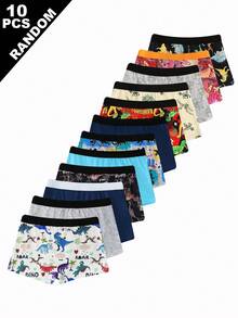 Random 10pcs Boys Cartoon Dinosaur Print Boxer Briefs, Cool Dinosaur Pattern, Comfortable Boxer Underwear - Multicolor - View 2