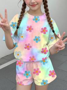 Young Girl Casual Cute Fun Textured Floral Print, Colorful Gradient ...