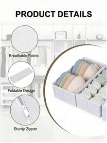 White Foldable Storage Box Fabric Closet Organizer Drawer Divider For Clothes Underwear Bras Socks Lingerie Dark Gray Space Saving Wardrobe Storage Home Decor Dorm Room Essential Household Gift - White - View 4