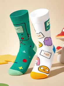 ADVENTURE TIME X SHEIN 2 Pairs/Set, Women's Cartoon Pattern Tube Socks, Gift Package - color mixing - View 8