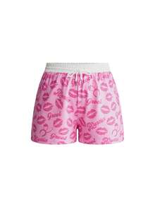 Mean Girls | ROMWE Plus Size Women Lip Print Zip Front Hoodie And Shorts Casual Outfit - Pink - View 5