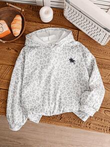 Tween Girl Casual Daily Fashion Leopard Pony Print Autumn Sweatshirt - Grey - View 2