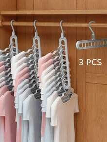 3PCS Heavy Duty Plastic 9 Holes Foldable Hangers Space Saving Non Slip Anti Scratch 360 Rotating Hook Lightweight Durable Closet Organizer For Room Wardrobe Dorm Home Storage Stackable Portable Travel Essential Multipurpose Sturdy Grey Hangers - Multicolor - View 2