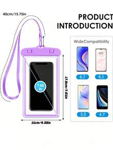 1pc Universal Waterproof Phone Pouch, Waterproof Phone Case, Compatible With IPhone 14/13/12/11 Pro Max/XS Plus, Fits Galaxy S22/S23 (Up To 7.0 Inches), 3D Dry Phone Bag - Purple - View 3