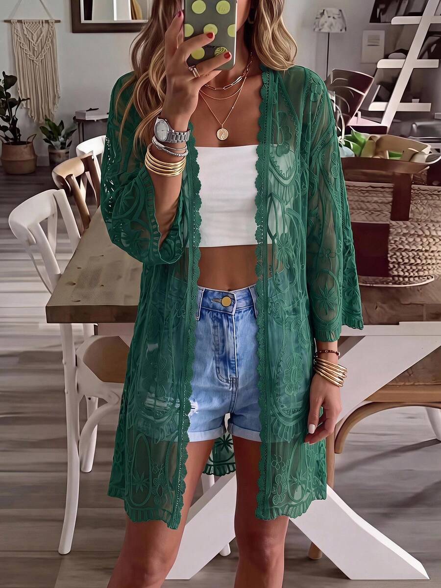 Brillora 女款度假海灘蕾絲寬鬆和服式罩衫
