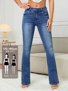 SHEIN Tall 休閒極簡風牛仔褲，適合夏季，高個女性 - 中等水洗藍 - 查看 6