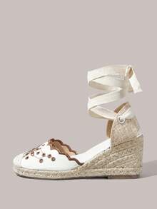 Styleloop Ladies, Rubber Band Cross Strap, Straw Rope, Sandals, High Heels. - Beige - View 6