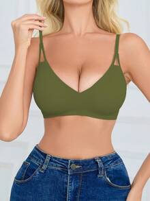 SHEIN 女款無縫內衣，1件 - 橄欖綠 - 查看 7