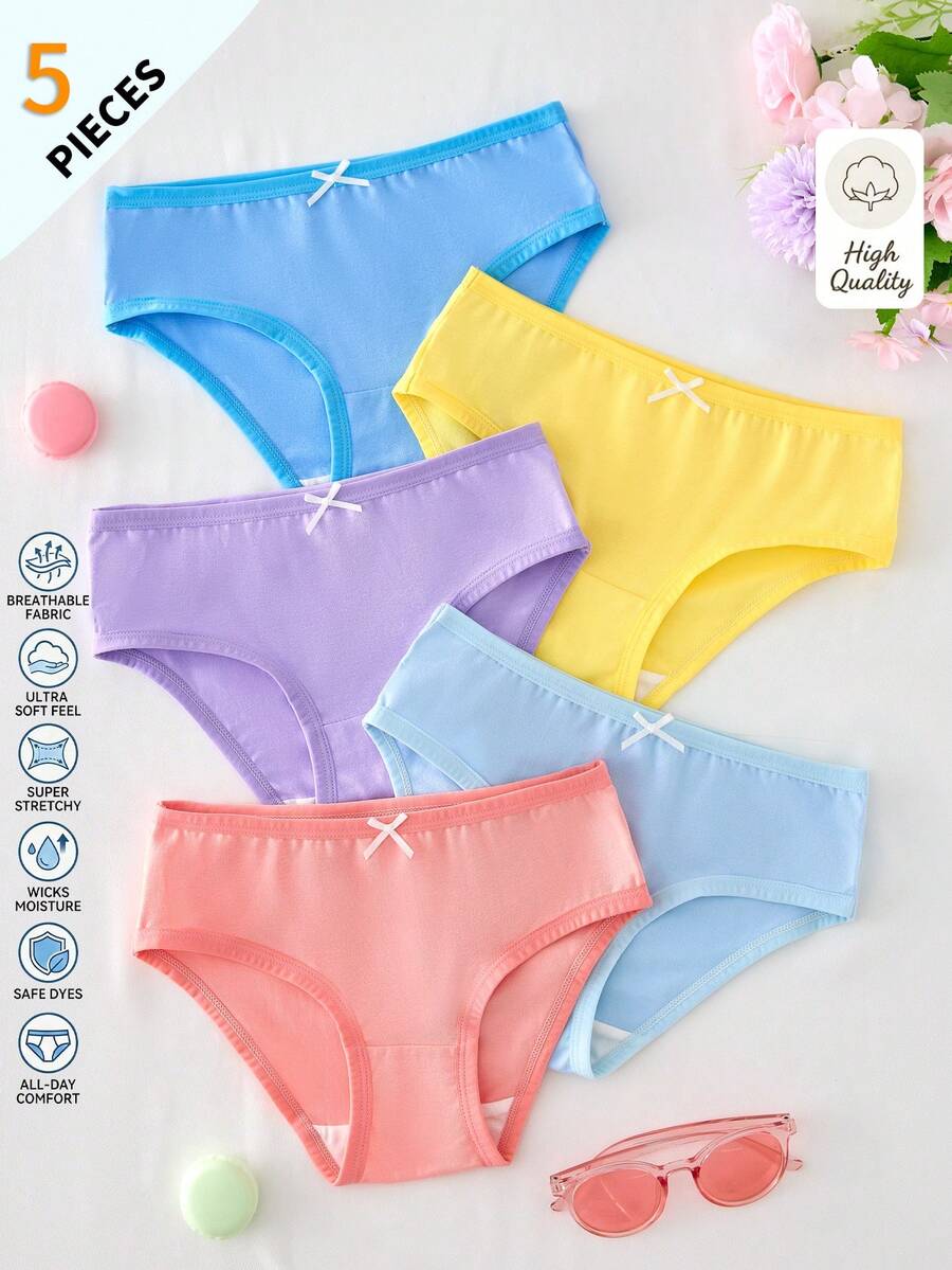 少女清新馬卡龍色 5 件組內衣套裝 - 彩色 - 查看 1