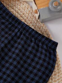 Baby Boy Solid Color Short Sleeve Pocket Top And Plaid Long Pants Loungewear - Blue - View 4