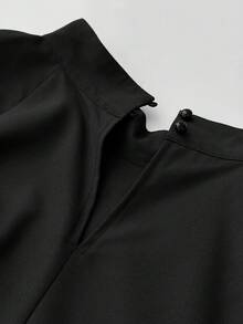 Maweii Plus Size Pure Black Stand Collar Full Skirt Dubai High-End Luxury Drape Double Layer Flutter Sleeve Loose Flattering Dress Fall - Black - View 6