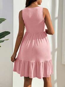 GentleRue Maternity Maternity Solid Color Ruched Button Design Nursing Slip Dress Baby Shower Summer - Pink - View 4
