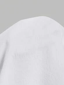 SHEIN 女款休閒優雅米色亞麻混紡立領襯衫，V領蝙蝠袖半袖辦公上衣，適合工作、日常穿搭/約會之夜&早午餐，夏季白色襯衫 - 白色 - 查看 11