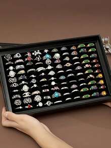 1/2 piezas Caja de joyas con tapa de 36/100 ranuras, bandeja para pendientes, bandeja de exhibición de anillos, caja de anillos, caja de joyas, caja de almacenamiento de pendientes, caja de exhibición de joyas a prueba de polvo, regalo para mujeres - Multicolor - Ver 6