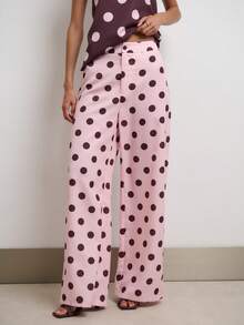 Nöista Setelan Atasan Halter Polkadot dan Celana Panjang Lebar dengan Desain yang Serasi. Sempurna untuk Liburan, Pesta, Liburan di Resor, dan Gaya yang Menonjol. - Berwarna merah muda - View 4