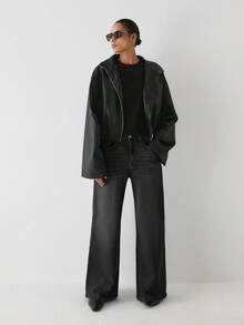 YARNWELL Women's Straight Leg Loose Casual Versatile Denim Jeans With Pockets - Black - View 6