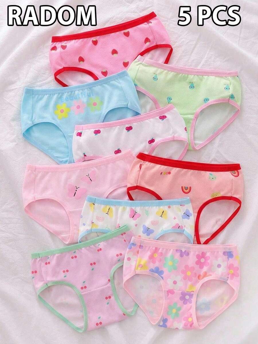 SHEIN Randomly Ships 5 Of 9 Pcs Cute Girls Young Girl Cute Fruit Print Series Sweet Minimalist Basic Soft Comfortable Colorful Triangle Panties Underwear - Multicolor - View 1