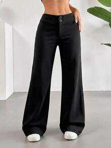 SHEIN EZwear 休閒百搭通勤黑色喇叭褲 - 黑色 - 查看 4