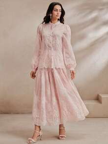Anewsta Spring/Summer New Elegant Fashion Casual Vacation Date Outing Holiday Party Embroidered Floral Women 2-Piece Set - Baby Pink - View 4