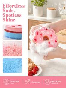 Zazumi 4Pcs/8Pcs Donut Shaped Dish Washing Sponge, Soft Porous Foam With Round Ring Silhouette, Rich Foam Generating, Water Absorbent And Fast Drying Surface Cleaner, Kitchen Scrub Pad For Tableware Pot Pan Daily Cleaning Tasks - multicolor - View 16