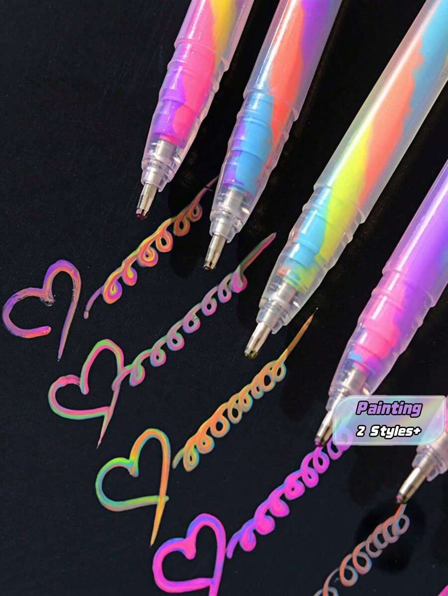 Colorful Paint Spiral Ballpoint Pens Random Color Styles, Gradient Color Hand Account Books, Dreamy Graffiti Rainbow Pens, Multi-Color In One Stroke, High-Beauty Creative Student Stationery Ballpoint Pens - Multicolor - View 1