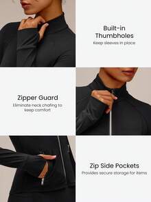 GLOWMODE FeatherFit™ Slim-It Streamline Performance Secure Pockets Zip Up Long Sleeve Jacket Low Impact Yoga Pilates Daily Spring Summer - Black - View 3