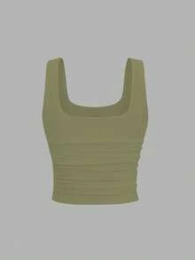 Flirla Casual Solid Color Slim Fit Tank Top, Summer - Green - View 2