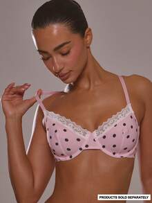 MUSERA Pink Polka Dot Lace Trim Edge Underwired Bust Bra - Pink - View 1