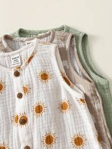SHEIN 3pcs Newborn Baby Boy Unisex Baby Clothes Cute Summer Playful Print Pattern Sleeveless Rompers Multi-Color Basic Bodysuit Set - Multicolor - View 6
