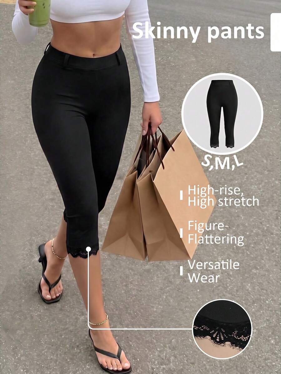 Firerie Women's Elegant Casual Sexy Spring Summer All Season Solid Black High Waist Leggings, Knitted Waist-Cinching Slim Fit Fashionable Versatile Night